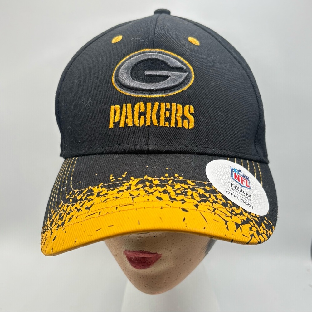 Green Bay Packers NFL Team Apparel Adjustable Black Yellow Hat 100% Cotton NWT